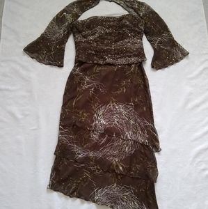 Vintage silk corset sequins asymmetric tiered dress